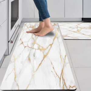 Gold & White Cushioned Kitchen Mat